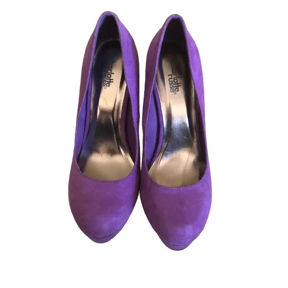 Charlotte Russe Purple Suede Platforms. Size 8 . Round Toe. Heels 5.5 inches. - Picture 7 of 8